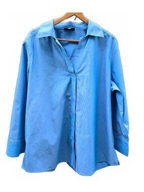 Foxcroft Women's Plus Size Malibu Blue Non=Iron Easy Care Cotton Shirt Size 18
